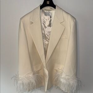 Giuseppe Di Morabito Ivory Feather-Cuff Blazer Dress